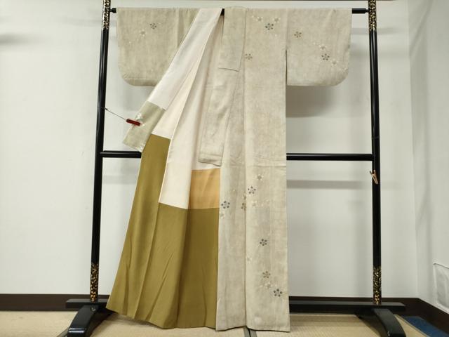 平和屋着物●訪問着　紬地　絞り　舞花文　金彩　正絹　逸品　CABG0166yc