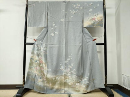 平和屋着物●訪問着　片輪車鴛鴦草花文　暈し染め　金彩　正絹　逸品　CABG0173yc
