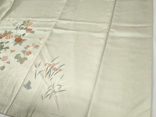 平和屋着物●訪問着　駒刺繍　扇草花文　暈し染め　金彩　正絹　逸品　CABG0176yc