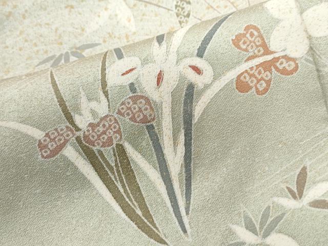 平和屋着物●訪問着　駒刺繍　扇草花文　暈し染め　金彩　正絹　逸品　CABG0176yc