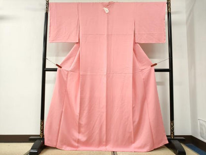 平和屋着物●上質な色無地　紋意匠　珊瑚色　正絹　逸品　未使用　CABG0177yc
