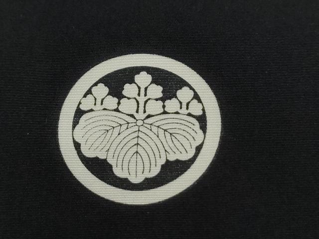 平和屋着物●男性　黒紋付　羽織セット　羽裏：扇・陶器花文　キングサイズ　正絹　逸品　CABG0181yc