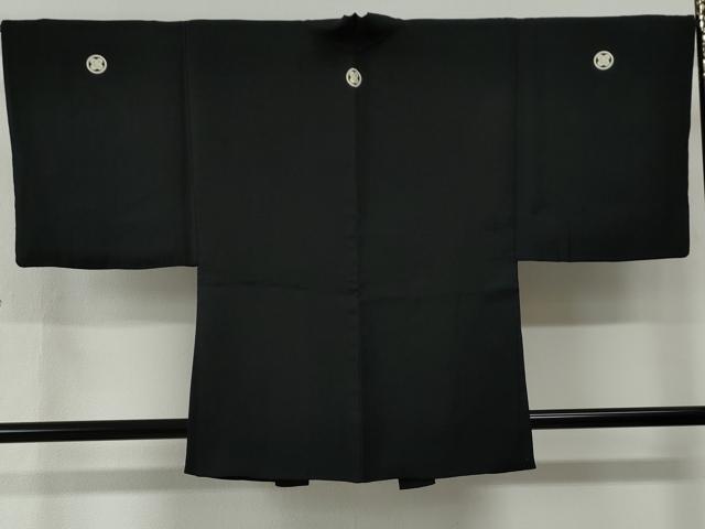 平和屋着物●男性　黒紋付　羽織セット　羽裏：破れ色紙風景文　正絹　逸品　CABG0182yc