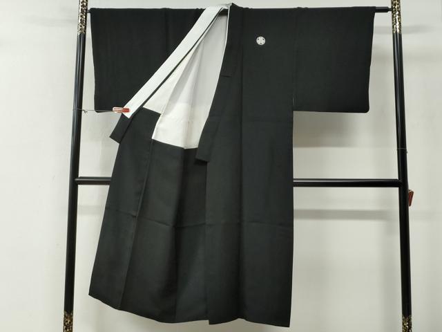 平和屋着物●男性　黒紋付　羽織セット　羽裏：遠山樹林文　正絹　逸品　CABG0183yc