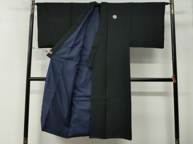 平和屋着物●男性　黒紋付　羽織セット　羽裏：破れ色紙風景文　正絹　逸品　CABG0184yc