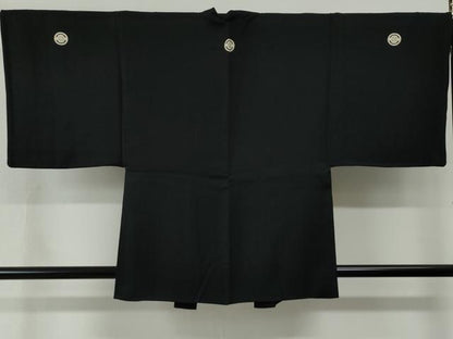 平和屋着物●男性　黒紋付　羽織セット　羽裏：破れ色紙風景文　正絹　逸品　CABG0184yc