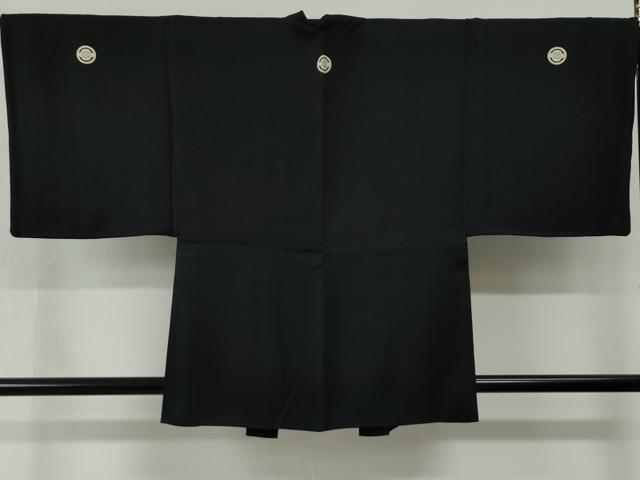 平和屋着物●男性　黒紋付　羽織セット　羽裏：破れ色紙風景文　正絹　逸品　CABG0184yc