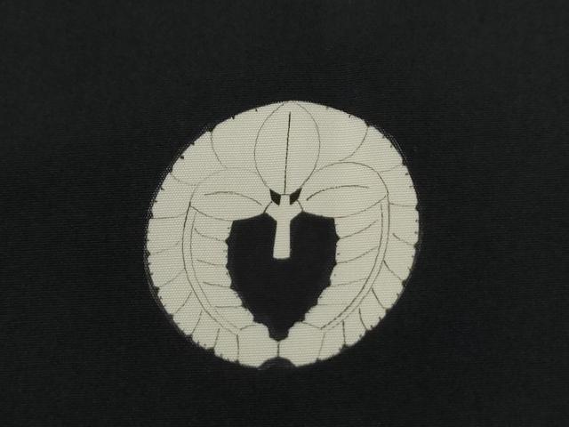 平和屋着物●男性　黒紋付　羽織セット　羽裏：破れ色紙人物文　正絹　逸品　CABG0185yc