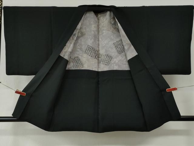 平和屋着物●男性　黒紋付　羽織セット　羽裏：破れ色紙人物文　正絹　逸品　CABG0185yc