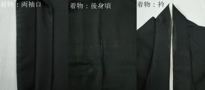平和屋着物●男性　黒紋付　羽織セット　羽裏：虎・龍　キングサイズ　正絹　逸品　CABG0187yc