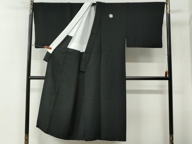 平和屋着物●男性　黒紋付　羽織セット　羽裏：虎・龍　キングサイズ　正絹　逸品　CABG0187yc