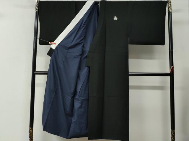 平和屋着物●男性　黒紋付　羽織セット　羽裏：遠山風景文　キングサイズ　正絹　逸品　CABG0188yc