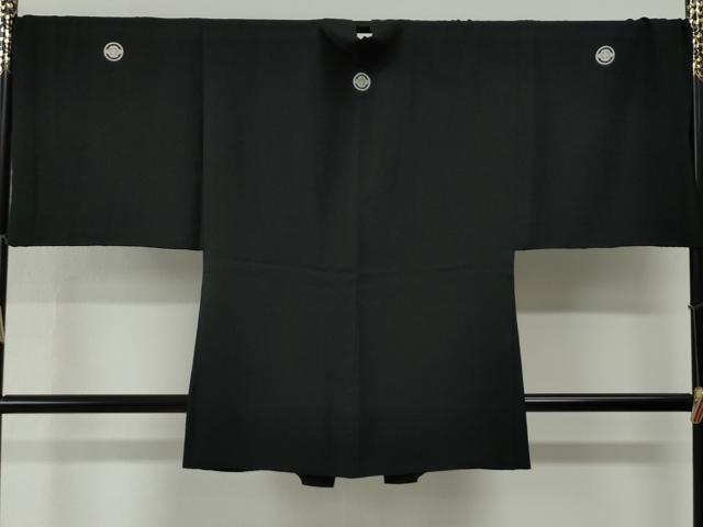 平和屋着物●男性　黒紋付　羽織セット　羽裏：立波鳳凰　正絹　逸品　CABG0189yc