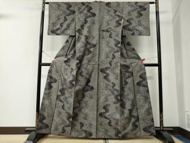 平和屋着物●本場大島紬　9マルキ　霞舞花文　正絹　逸品　CABG0195yc