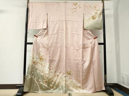 平和屋着物●訪問着　駒刺繍　雪輪花文　暈し染め　金彩　正絹　逸品　CABG0202yc
