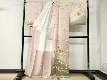 平和屋着物●訪問着　駒刺繍　雪輪花文　暈し染め　金彩　正絹　逸品　CABG0202yc