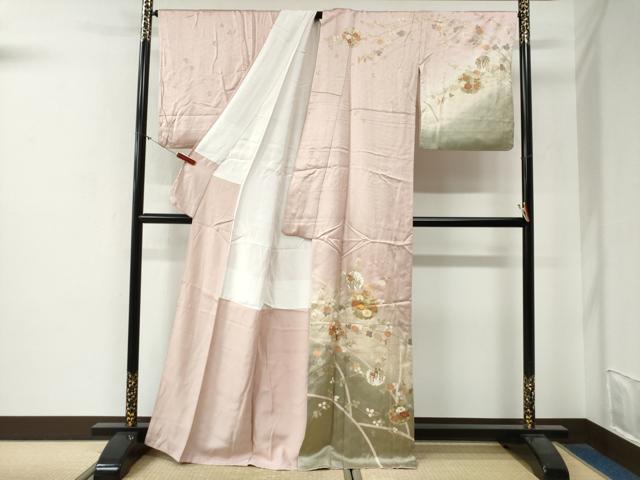 平和屋着物●訪問着　駒刺繍　雪輪花文　暈し染め　金彩　正絹　逸品　CABG0202yc