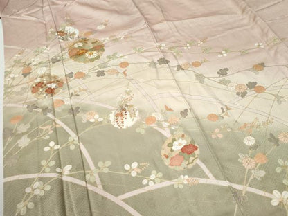 平和屋着物●訪問着　駒刺繍　雪輪花文　暈し染め　金彩　正絹　逸品　CABG0202yc