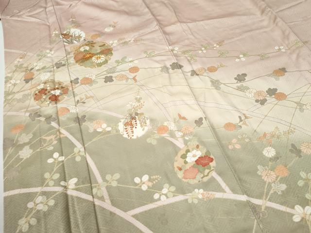 平和屋着物●訪問着　駒刺繍　雪輪花文　暈し染め　金彩　正絹　逸品　CABG0202yc