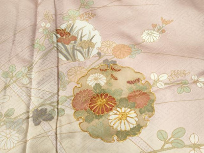 平和屋着物●訪問着　駒刺繍　雪輪花文　暈し染め　金彩　正絹　逸品　CABG0202yc
