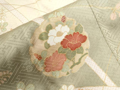 平和屋着物●訪問着　駒刺繍　雪輪花文　暈し染め　金彩　正絹　逸品　CABG0202yc