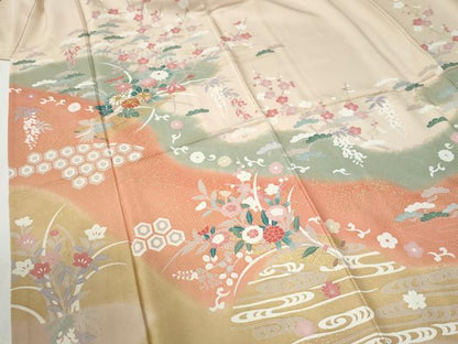 平和屋着物●訪問着　駒刺繍　吉祥花筏文　暈し染め　金彩　高島屋扱い　正絹　逸品　CABG0204yc