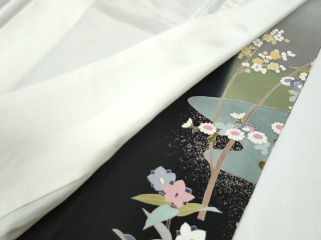 平和屋着物●豪華黒留袖　友禅　作家物　飛鶴草花文　暈し染め　正絹　逸品　CABG0205yc