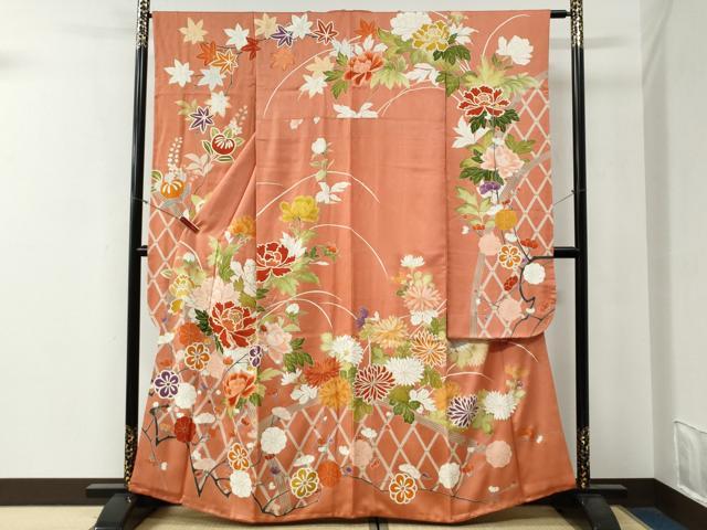 平和屋着物●豪華振袖　駒刺繍　鞠牡丹花文　金彩　正絹　逸品　CABG0208yc