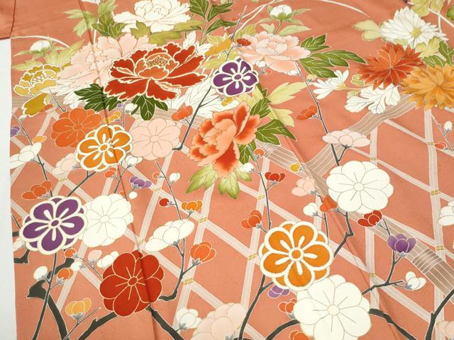 平和屋着物●豪華振袖　駒刺繍　鞠牡丹花文　金彩　正絹　逸品　CABG0208yc