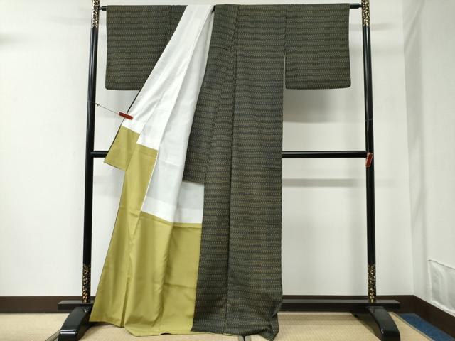 平和屋着物●小紋　吉祥文　黒地　洗える着物　CABG0212yc