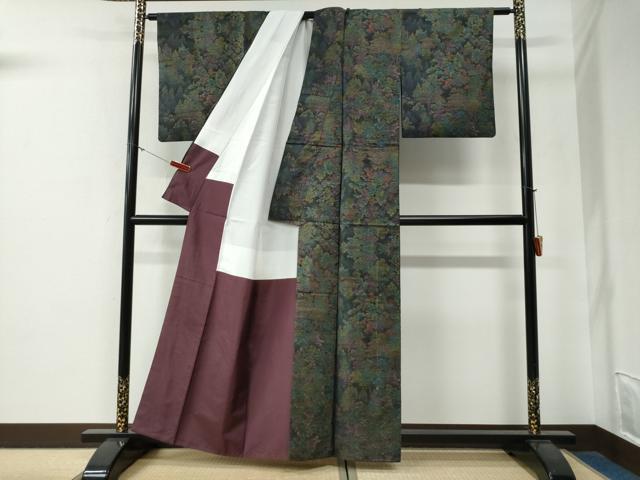 平和屋着物●本場大島紬　9マルキ　樹林京風景文　正絹　逸品　CABG0216yc