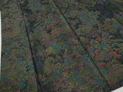 平和屋着物●本場大島紬　9マルキ　樹林京風景文　正絹　逸品　CABG0216yc