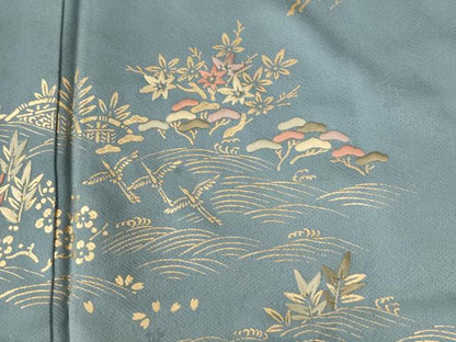 平和屋着物●訪問着　刺繍　飛鶴浜松籬草花文　暈し染め　金彩　正絹　逸品　CABG0221yc