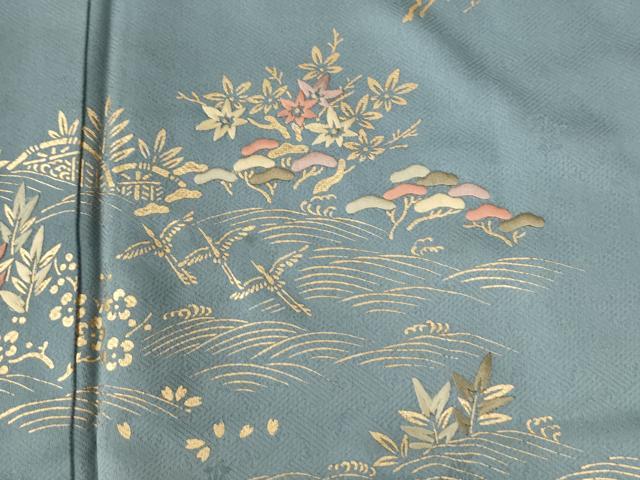 平和屋着物●訪問着　刺繍　飛鶴浜松籬草花文　暈し染め　金彩　正絹　逸品　CABG0221yc