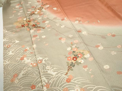 平和屋着物●十日町老舗ブランド　吉澤友禅　吾妻徳穂　訪問着　駒刺繍　立波扇橘花文　暈し染め　金彩　正絹　逸品　CABG0223yc
