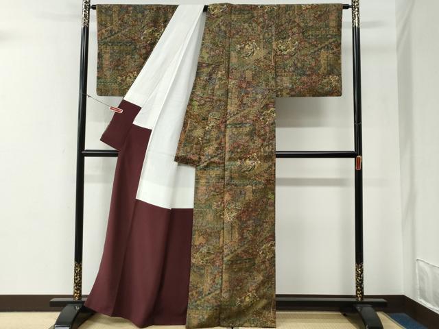 平和屋着物●上質な小紋　紬地　更紗吉祥花文　正絹　逸品　CABG0227yc