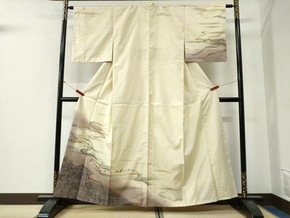 平和屋着物●訪問着　紬地　霞箔散らし　金彩　正絹　逸品　CABG0228yc