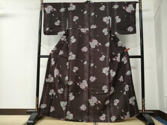 平和屋着物●小紋　牡丹更紗花文　洗える着物　未使用　CABG0229yc