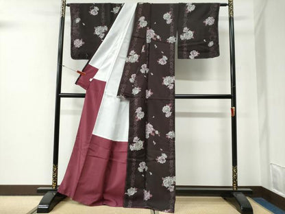 平和屋着物●小紋　牡丹更紗花文　洗える着物　未使用　CABG0229yc