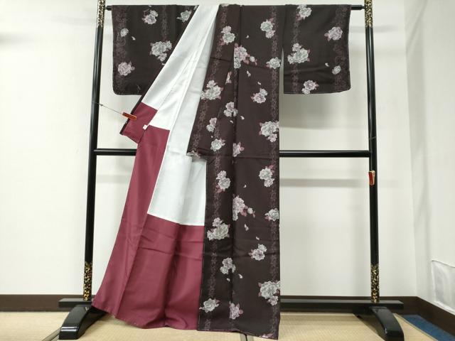 平和屋着物●小紋　牡丹更紗花文　洗える着物　未使用　CABG0229yc