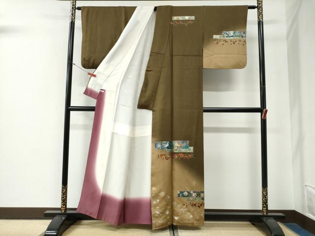 平和屋着物●訪問着　鳳凰立波更紗花唐草文　暈し染め　金銀彩　正絹　逸品　CABG0231yc