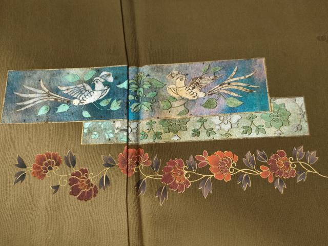 平和屋着物●訪問着　鳳凰立波更紗花唐草文　暈し染め　金銀彩　正絹　逸品　CABG0231yc
