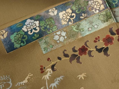 平和屋着物●訪問着　鳳凰立波更紗花唐草文　暈し染め　金銀彩　正絹　逸品　CABG0231yc