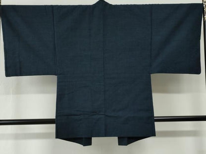 平和屋着物●男性　紬　アンサンブル　色無地　留紺色　正絹　逸品　CABG0238yc