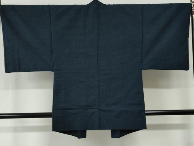 平和屋着物●男性　紬　アンサンブル　色無地　留紺色　正絹　逸品　CABG0238yc