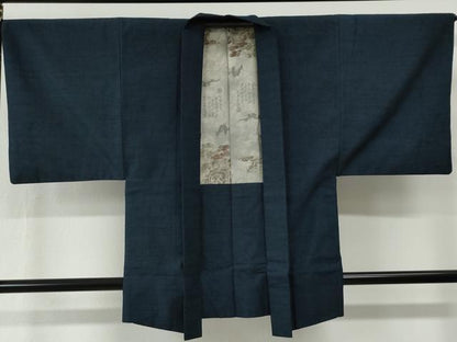 平和屋着物●男性　紬　アンサンブル　色無地　留紺色　正絹　逸品　CABG0238yc