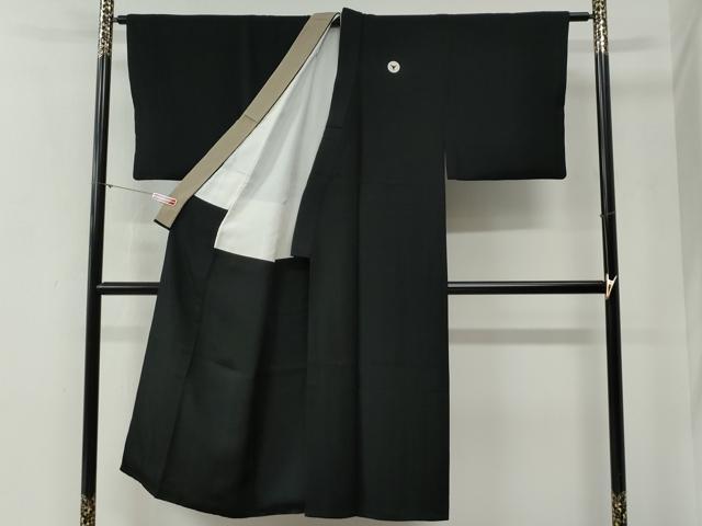 平和屋着物●男性　黒紋付　羽織セット　羽裏：鷹　正絹　逸品　CABG0240yc