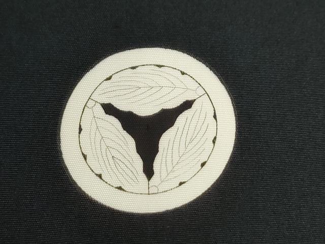 平和屋着物●男性　黒紋付　羽織セット　羽裏：鷹　正絹　逸品　CABG0240yc