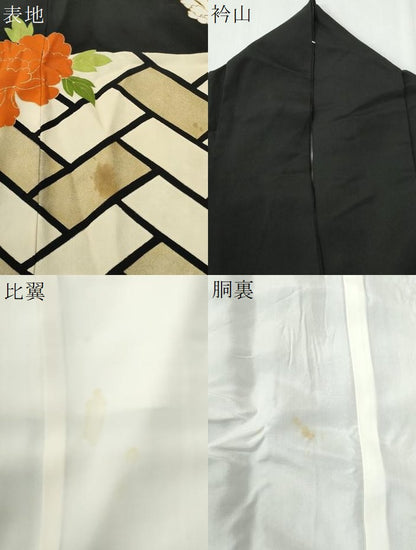 平和屋着物●銀座　志ま亀　黒留袖　駒刺繍　檜垣牡丹　金彩　たとう紙付き　正絹　逸品　CABG0241yc