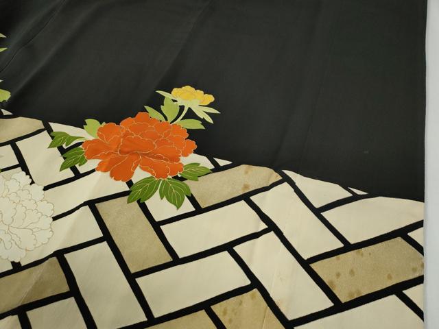 平和屋着物●銀座　志ま亀　黒留袖　駒刺繍　檜垣牡丹　金彩　たとう紙付き　正絹　逸品　CABG0241yc